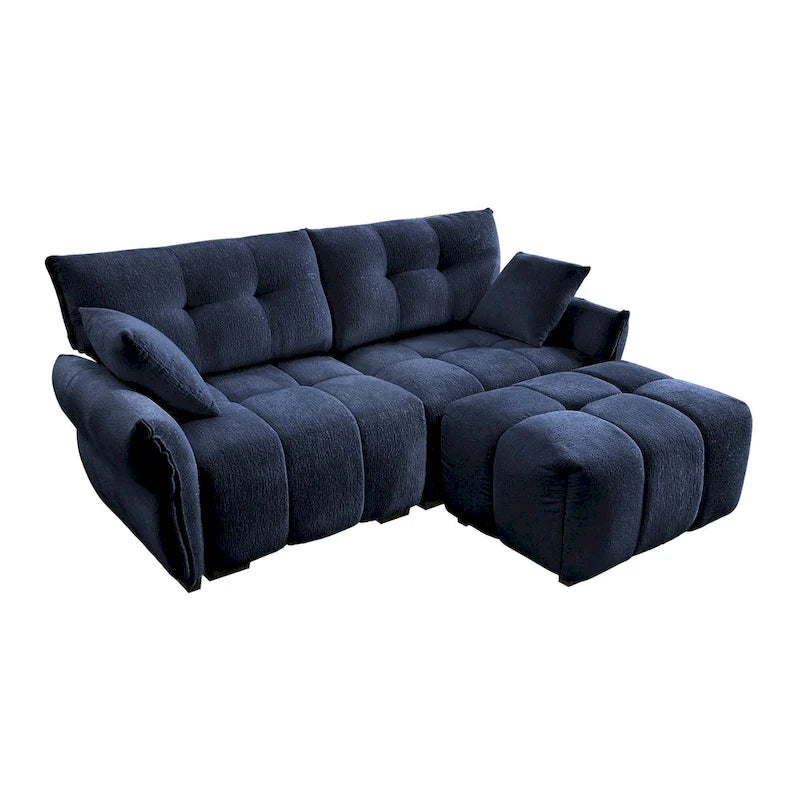 78.7 Chenille 2-Seater Sofa with Ottoman, Minimalist Design and High-Resilience Cushions