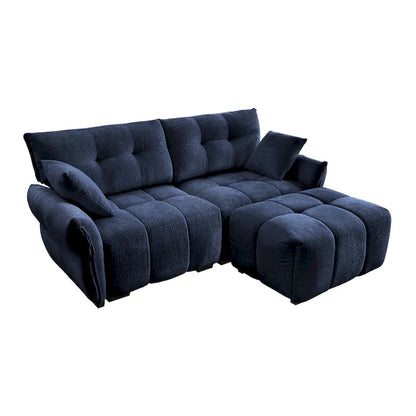 78.7 Chenille 2-Seater Sofa with Ottoman, Minimalist Design and High-Resilience Cushions