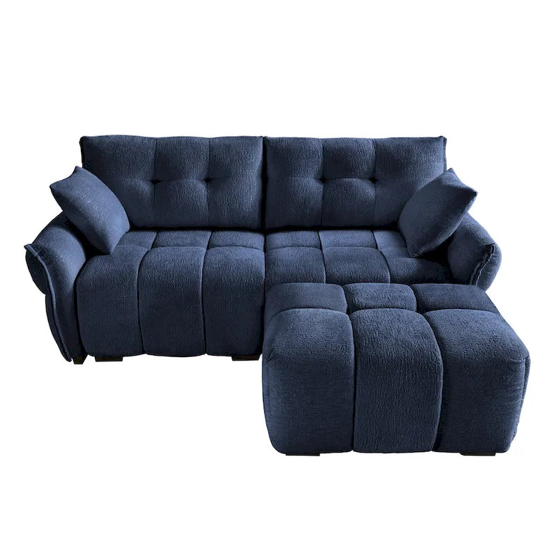 78.7 Chenille 2-Seater Sofa with Ottoman, Minimalist Design and High-Resilience Cushions
