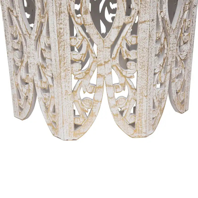 18 Antique White and Brushed Gold Carved Octagonal Side Table