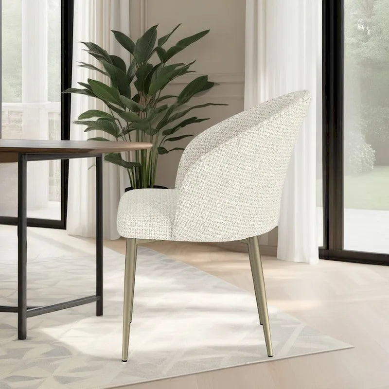 Geru Dining Side Chair Set of 2, Padded Curved Back Contemporary White