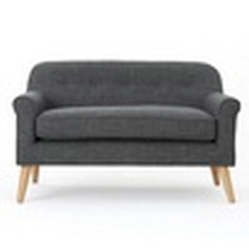 Loveseat, 50 Inch Smooth Tufted Gray Polyester, Natural Brown Wood