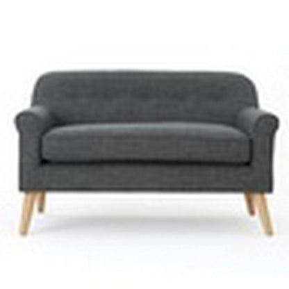 Loveseat, 50 Inch Smooth Tufted Gray Polyester, Natural Brown Wood