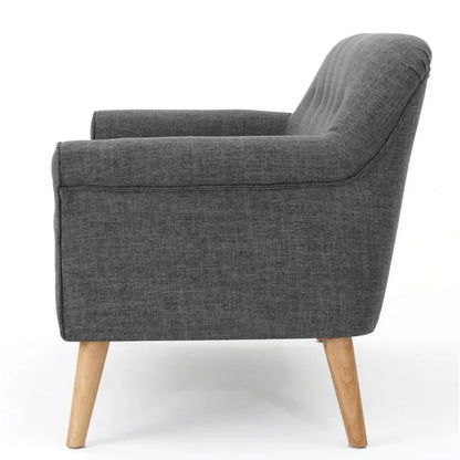 Loveseat, 50 Inch Smooth Tufted Gray Polyester, Natural Brown Wood