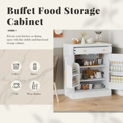 Kitchen Pantry Cabinet with Drawer, Buffet Cabinet with 2 Door Shelves, Wood Storage Cabinet with Adjustable Shelves
