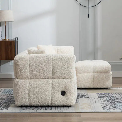 Roomfitters Cozy Teddy Fleece Fabric Sectional Sofa with USB Ports, Movable Storage Ottoman, and Two Lumbar Pillows