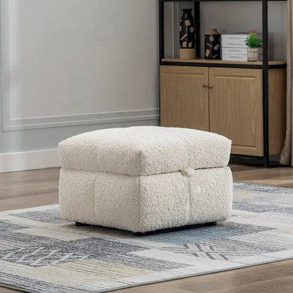 Roomfitters Cozy Teddy Fleece Fabric Sectional Sofa with USB Ports, Movable Storage Ottoman, and Two Lumbar Pillows