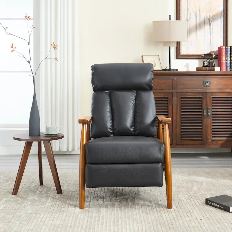 PU Leather Recliner Chair,Living Room Solid Wood Accent Chair