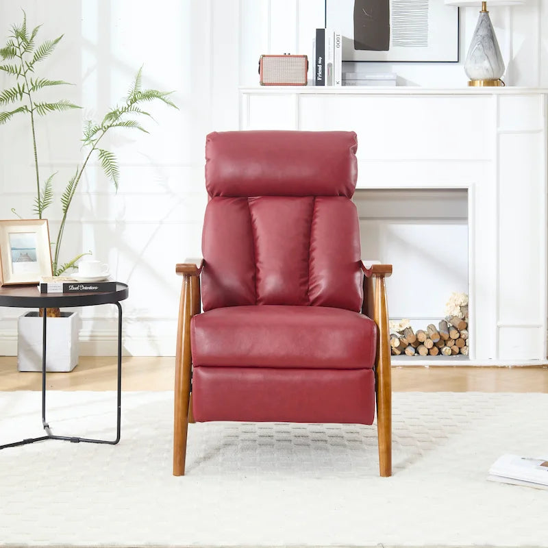 PU Leather Recliner Chair,Living Room Solid Wood Accent Chair