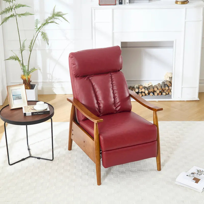 PU Leather Recliner Chair,Living Room Solid Wood Accent Chair