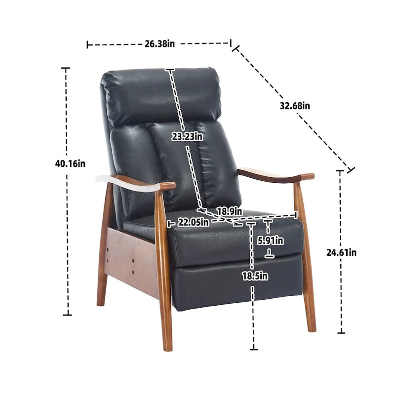PU Leather Recliner Chair,Living Room Solid Wood Accent Chair
