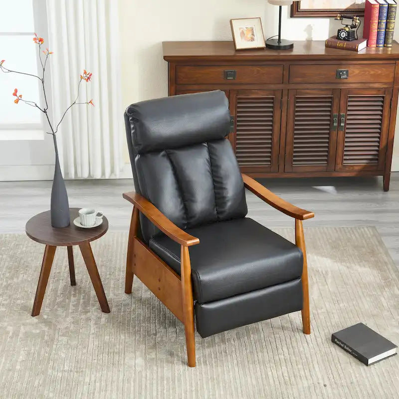 PU Leather Recliner Chair,Living Room Solid Wood Accent Chair