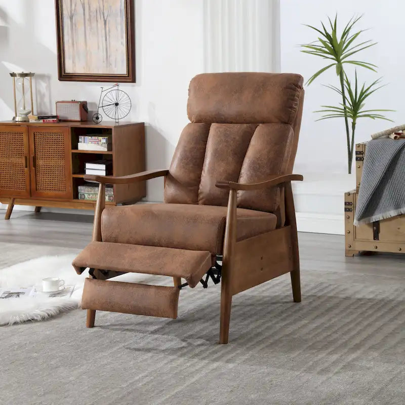 PU Leather Recliner Chair,Living Room Solid Wood Accent Chair