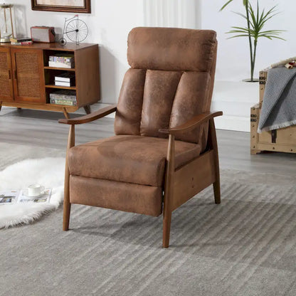 PU Leather Recliner Chair,Living Room Solid Wood Accent Chair