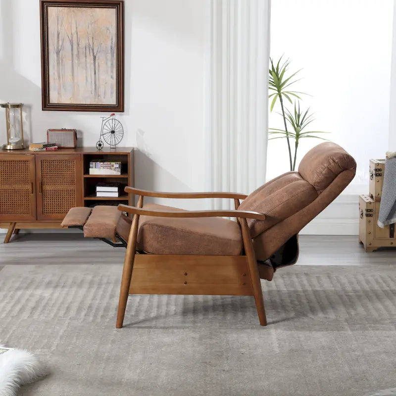 PU Leather Recliner Chair,Living Room Solid Wood Accent Chair