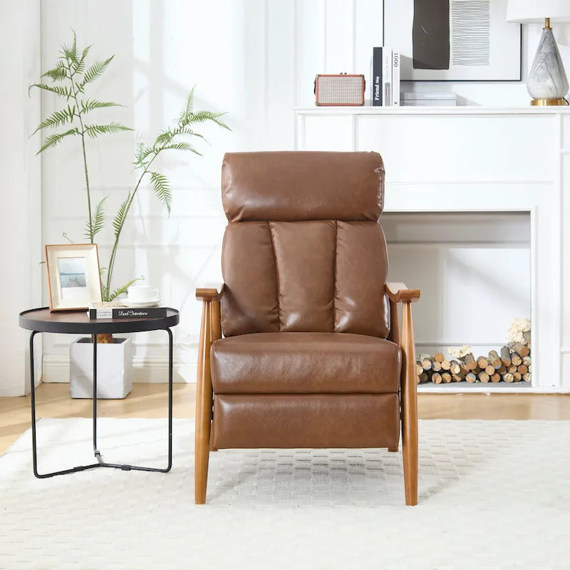 PU Leather Recliner Chair,Living Room Solid Wood Accent Chair