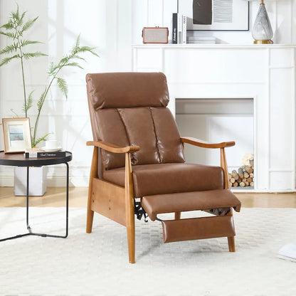 PU Leather Recliner Chair,Living Room Solid Wood Accent Chair