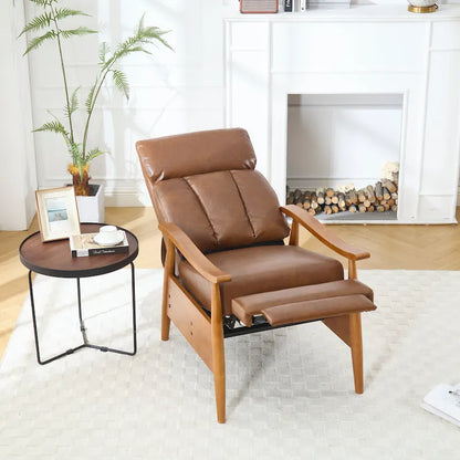 PU Leather Recliner Chair,Living Room Solid Wood Accent Chair