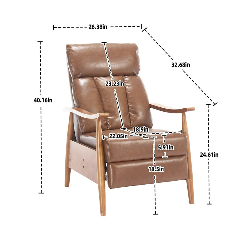 PU Leather Recliner Chair,Living Room Solid Wood Accent Chair