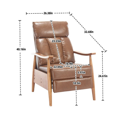 PU Leather Recliner Chair,Living Room Solid Wood Accent Chair