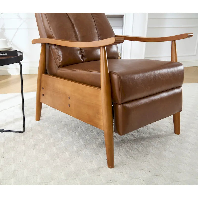 PU Leather Recliner Chair,Living Room Solid Wood Accent Chair