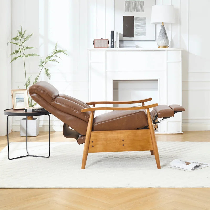 PU Leather Recliner Chair,Living Room Solid Wood Accent Chair