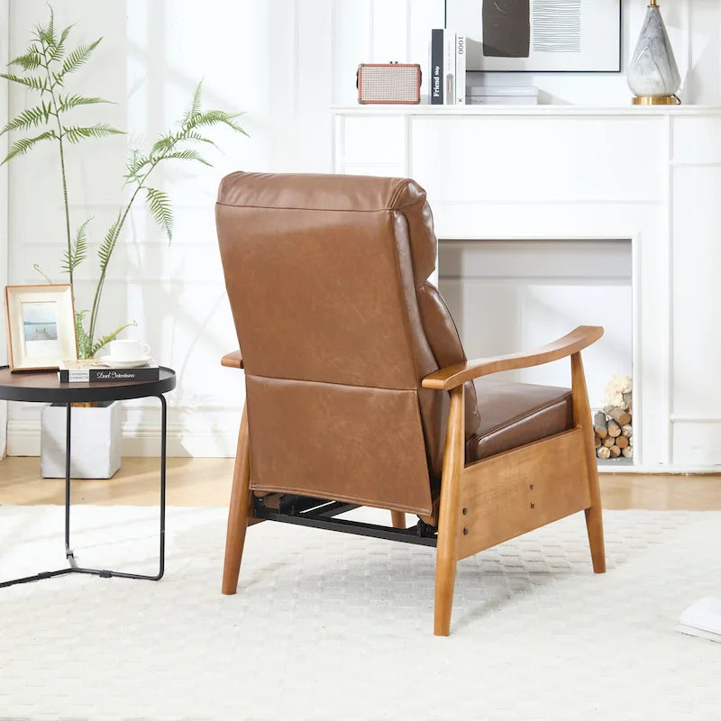 PU Leather Recliner Chair,Living Room Solid Wood Accent Chair