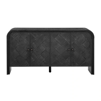 Curved Entrance Cabinet Sideboard Buffet Storage Cabinet / 4 Doors Accent Cabinet for Hallways Living Rooms