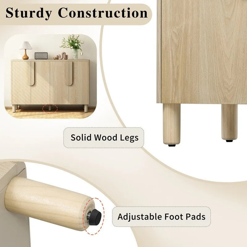 4-Door Buffet Cabinet with Storage, Wood Sideboard Cabinet with Unique Arc Handles and Adjustable Shelves