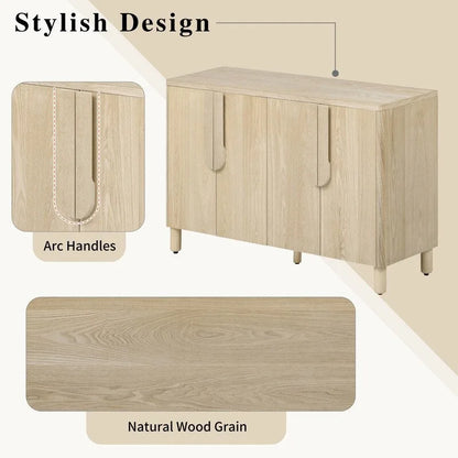 4-Door Buffet Cabinet with Storage, Wood Sideboard Cabinet with Unique Arc Handles and Adjustable Shelves
