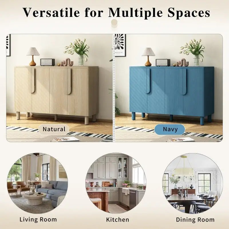 4-Door Buffet Cabinet with Storage, Wood Sideboard Cabinet with Unique Arc Handles and Adjustable Shelves