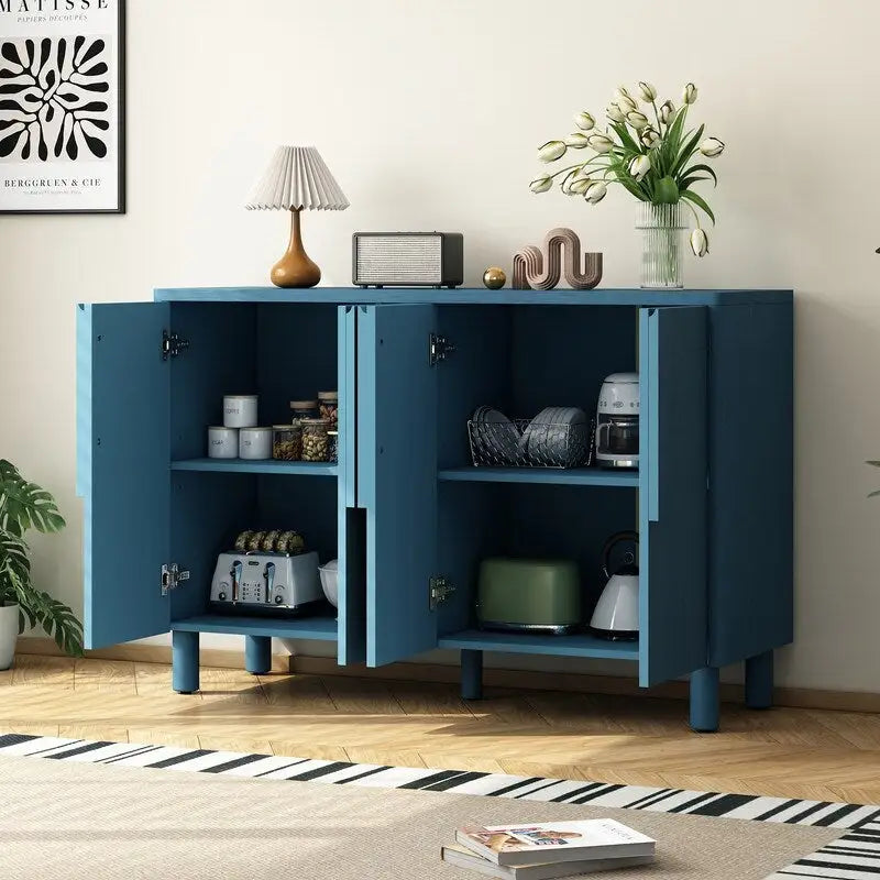 4-Door Buffet Cabinet with Storage, Wood Sideboard Cabinet with Unique Arc Handles and Adjustable Shelves