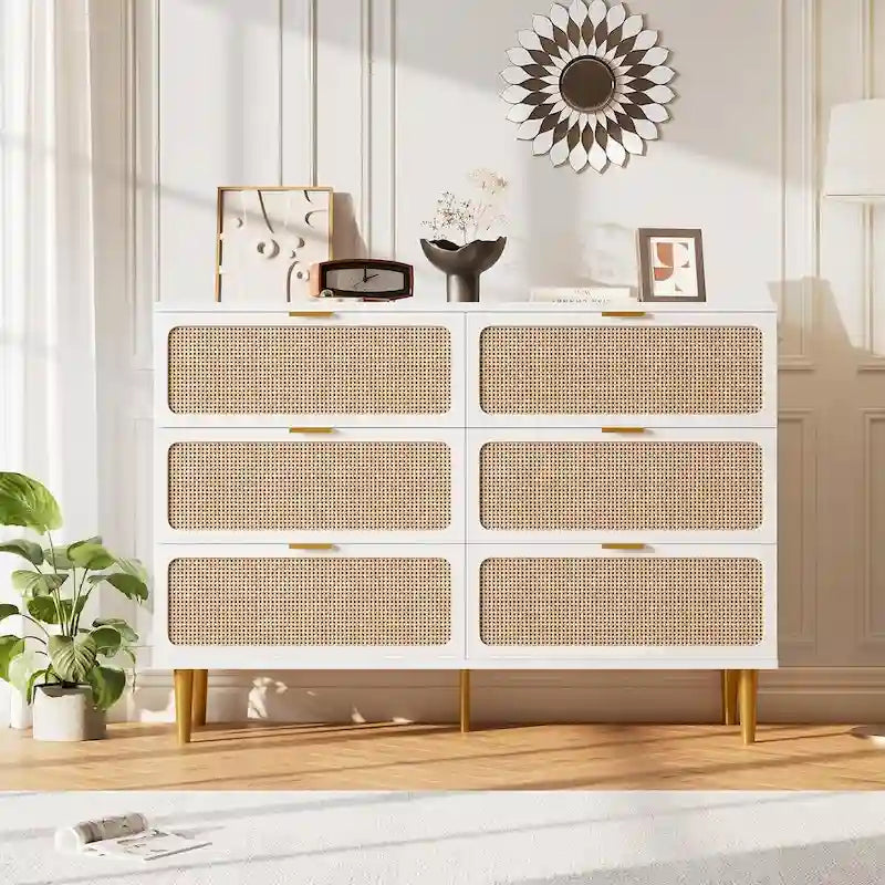 Rattan 6 Drawer Double Dressers for Bedroom