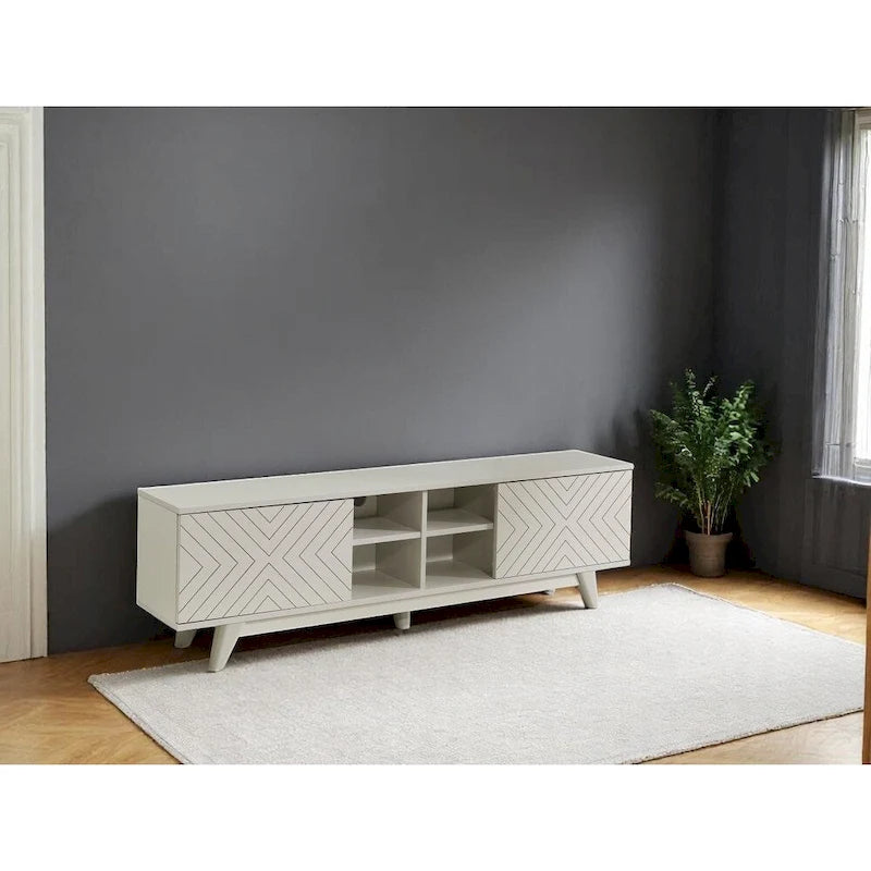 Lucina Modern TV Stand with 2 Door Cabinet 4 Cubby Hole Shelves, Living Room Entertainment Center