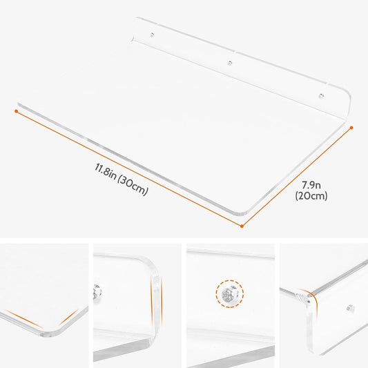 Clear Acrylic Shelves for Bathroom Bedroom Living Room and Kitchen Room Wall Display Shelf, for Wall Clear