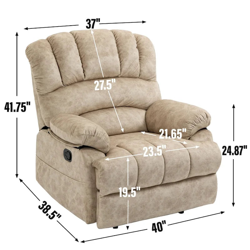 Oversized Manual Recliner Upholstered Fabric Lounge Chair Adjustable Living Room Single Sofa with Side Lever Control