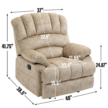 Oversized Manual Recliner Upholstered Fabric Lounge Chair Adjustable Living Room Single Sofa with Side Lever Control