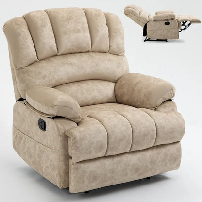 Oversized Manual Recliner Upholstered Fabric Lounge Chair Adjustable Living Room Single Sofa with Side Lever Control