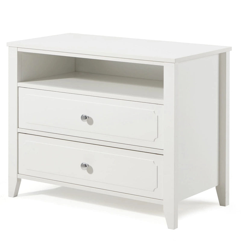 EROMMY Modern Wide Nightstand with 2 Drawers and Open Storage, Bedroom Bedside Table with Solid Wood Legs, Nightstand.
