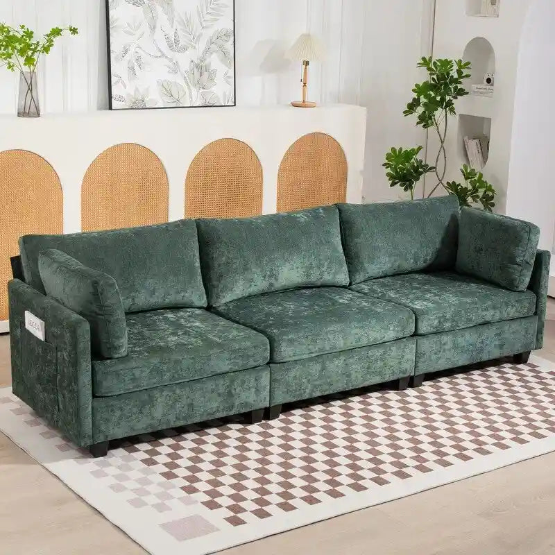 111.42 Chenille Upholstered Three Seater Sofa