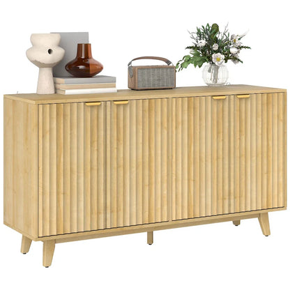 HOMCOM Fluted Sideboard Buffet Cabinet, 55 Modern Accent Console Cabinet with 4 Doors, 2 Adjustable Shelves and 5 Wood Legs
