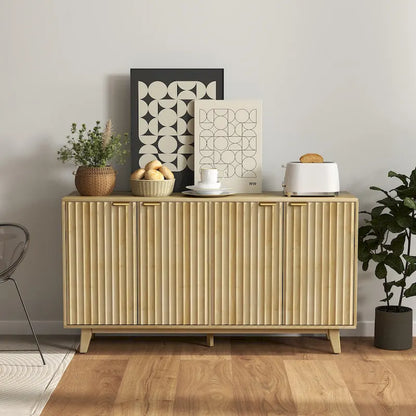 HOMCOM Fluted Sideboard Buffet Cabinet, 55 Modern Accent Console Cabinet with 4 Doors, 2 Adjustable Shelves and 5 Wood Legs