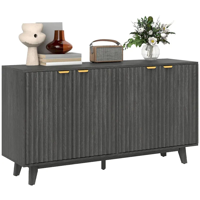 HOMCOM Fluted Sideboard Buffet Cabinet, 55 Modern Accent Console Cabinet with 4 Doors, 2 Adjustable Shelves and 5 Wood Legs