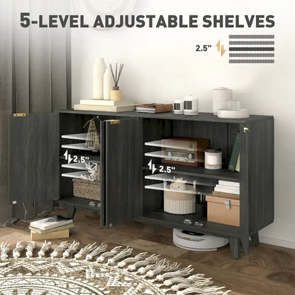 HOMCOM Fluted Sideboard Buffet Cabinet, 55 Modern Accent Console Cabinet with 4 Doors, 2 Adjustable Shelves and 5 Wood Legs
