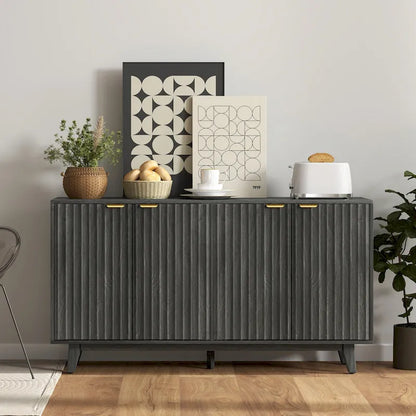 HOMCOM Fluted Sideboard Buffet Cabinet, 55 Modern Accent Console Cabinet with 4 Doors, 2 Adjustable Shelves and 5 Wood Legs