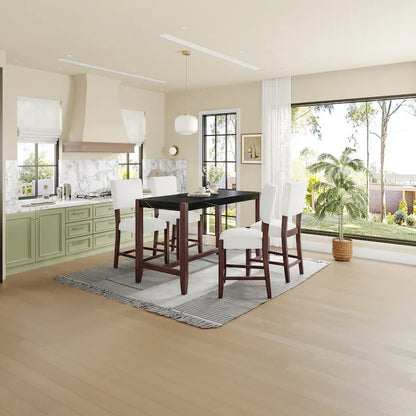 5-Piece Counter Height Dining Table Set, Faux Marble Bar Table and 4 Upholstered-Seat Chairs