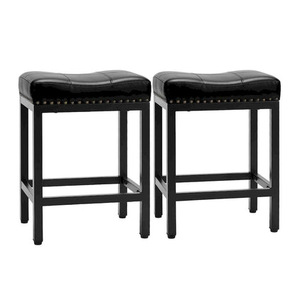 24 in. H Upholated PU Leather Thick Saddle Seat Counter Bar Stools Set of 2, Kitchen Chairs with Metal Base