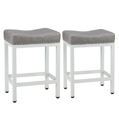 24 in. H Upholated PU Leather Thick Saddle Seat Counter Bar Stools Set of 2, Kitchen Chairs with Metal Base