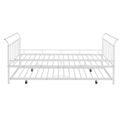 Metal Daybed with Curved Handle Design and Twin Size Trundle for Bedroom