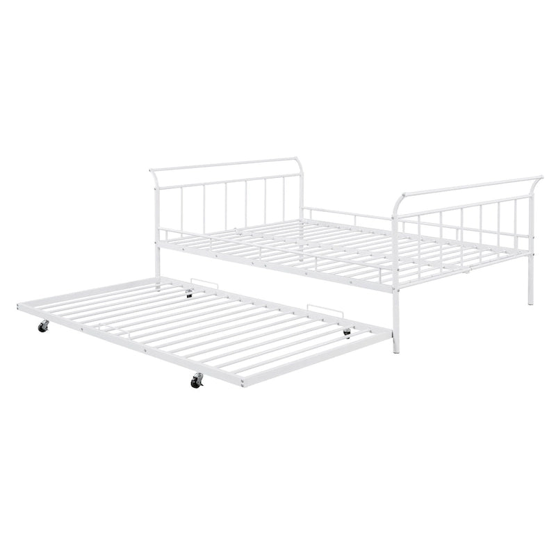 Metal Daybed with Curved Handle Design and Twin Size Trundle for Bedroom